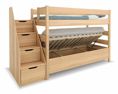 Poschodová posteľ so schodmi a s úložným priestorom JUNIOR 13, masiv buk Poschodová posteľ so schodmi a s úložným priestorom JUNIOR 13, masiv buk
