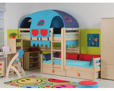 Poschodová posteľ posuvná pre chlapcov aj dievčatá DOMINO D860 nízka, masív smrek Poschodová posteľ posuvná pre chlapcov aj dievčatá DOMINO D860 nízka, masív smrek