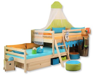 Zvýšená poschodová posteľ pre 2 deti DOMINO D934, masív smrek Zvýšená poschodová posteľ pre 2 deti DOMINO D934, masív smrek