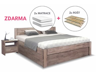 Manželská posteľ s úložným priestorom Talima, masív buk, matrace a rošty ZDARMA Manželská posteľ s úložným priestorom Talima, masív buk, matrace a rošty ZDARMA