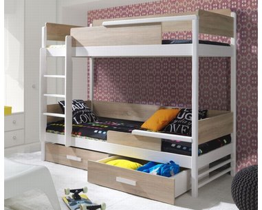 Detská poschodová posteľ so zábranou a úložným priestorom TEREZA, masív borovica Detská poschodová posteľ so zábranou a úložným priestorom TEREZA, masív borovica