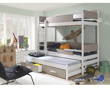 Poschodová posteľ s prístelkou a úložným priestorom pre 3 deti KVIDO, masív borovica Poschodová posteľ s prístelkou a úložným priestorom pre 3 deti KVIDO, masív borovica