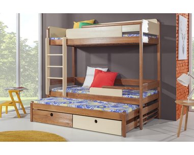 Poschodová posteľ s prístelkou a úložným priestorom pre 3 deti NATY3, masív borovica Poschodová posteľ s prístelkou a úložným priestorom pre 3 deti NATY3, masív borovica
