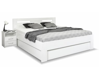 Posteľ z masívu s úložným priestorom SENÁTOR, masív buk, BIELA Posteľ z masívu s úložným priestorom SENÁTOR, masív buk, BIELA