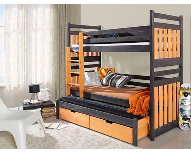 Poschodová posteľ s prístelkou pre 3 deti SAMBA, masív borovica Poschodová posteľ s prístelkou pre 3 deti SAMBA, masív borovica