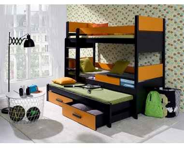 Poschodová posteľ s prístelkou a úložným priestorom pre 3 deti August, masív borovica Poschodová posteľ s prístelkou a úložným priestorom pre 3 deti August, masív borovica