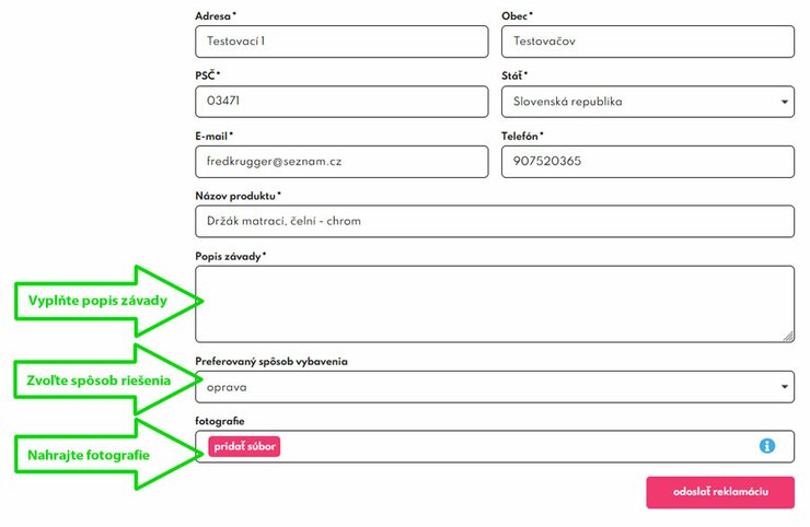 Vyplnenie reklamačného formulára